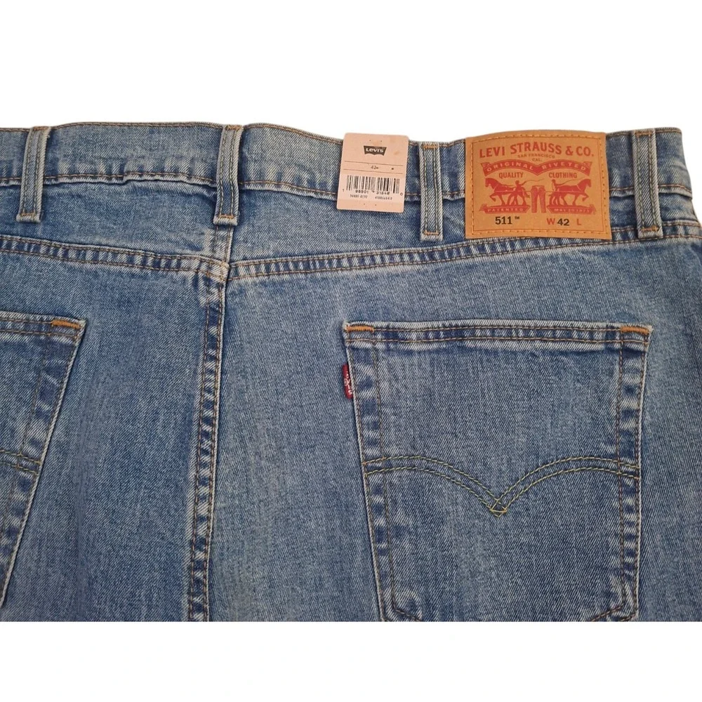 Levis 511 Slim Fit Cut Off Denim Shorts Mens 42 Blue Light Wash Stretch Raw Hem